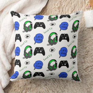 Gamer Boy Blue, Lime Green und Black Kissen