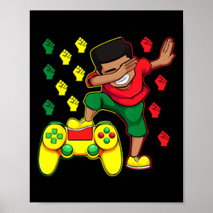 Gamer Boy Dabbing Juneteenth Videospiel-Controller Poster