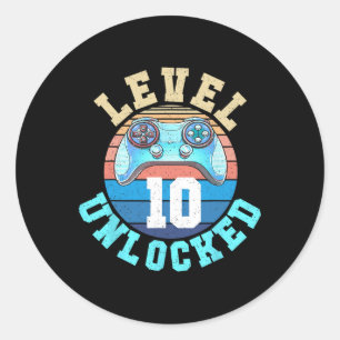 Gamer Boy Level 10 Entsperrtes Videospiel 10. Gebu Runder Aufkleber