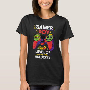 Gamer Boy Level 7 Unlock 7. Geburtstag Videospiel T-Shirt