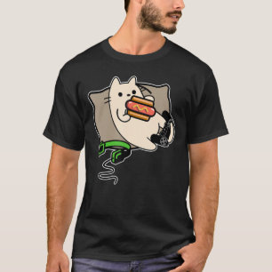Gamer Cat Eating Hot Dog Game Loading T-Shirt