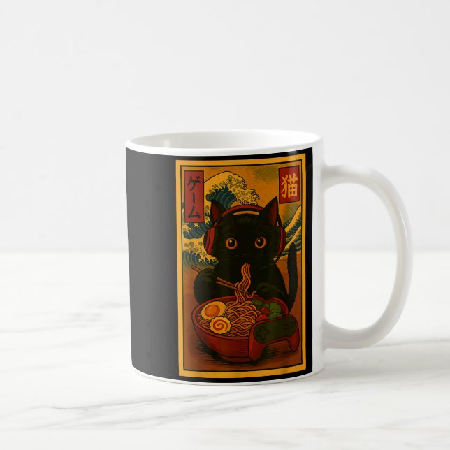 Gamer Cat Eating Ramen Japanese Style  Kaffeetasse (Rechts)