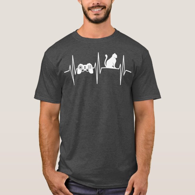 Gamer Cat Gaming Cat Lover Heartbeat Video T-Shirt (Vorderseite)