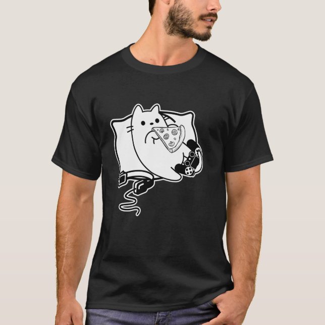 Gamer Cat Girl Boy loading Pizza Headset and Pad  T-Shirt (Vorderseite)