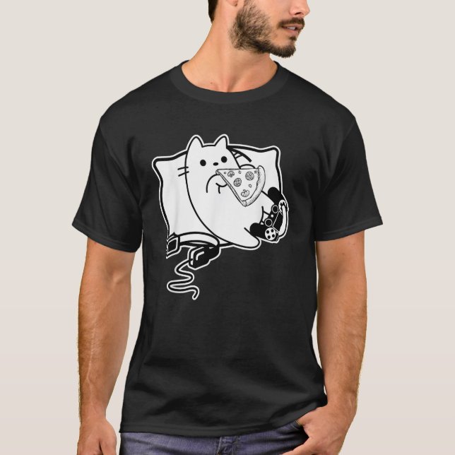 Gamer Cat Girl Boy loading Pizza Headset and Pad  T-Shirt (Vorderseite)