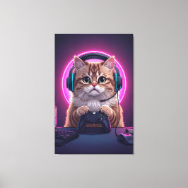 Gamer Cat Kids Canvas – Funny Cartoon Kitten Leinwanddruck