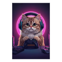 Gamer Cat Kids Poster – Lustiges Cartoon Kätzchen