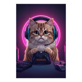 Gamer Cat Kids Poster – Lustiges Cartoon Kätzchen