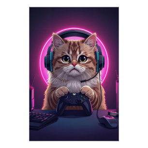 Gamer Cat Kids Poster – Lustiges Cartoon Kätzchen