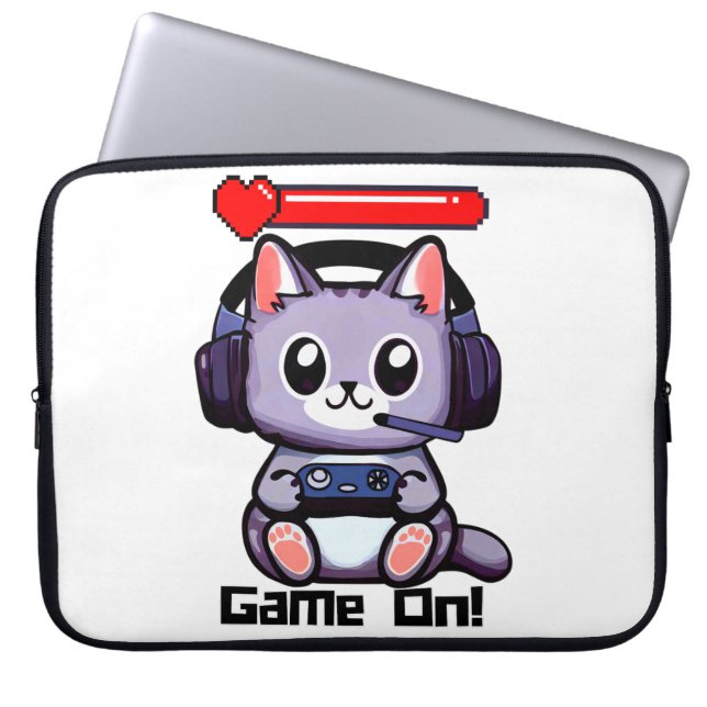 Gamer Cat mit Health Bar Electronics Bag Laptopschutzhülle (Vorderseite)