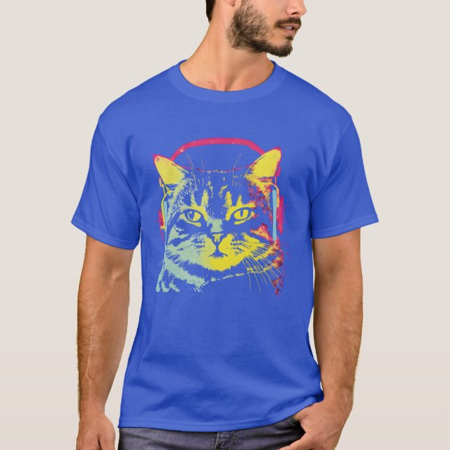 Gamer Cat Music Lover witzig T-Shirt (Vorderseite)