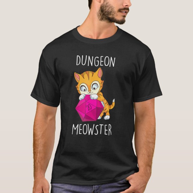 Gamer Cat Nerdy Cat D20 Dice Rpg Gamer Dungeon Meo T-Shirt (Vorderseite)