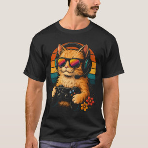 Gamer Cat - Retro Style Kopfhörer und Controller T-Shirt