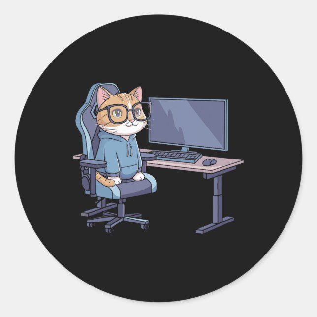Gamer Cat Squad Funny Meme 1  Runder Aufkleber (Vorderseite)