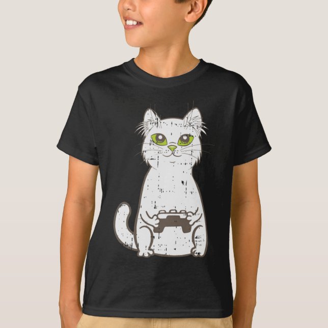 Gamer Cat Video Game Controller Niedlich Gaming Ge T-Shirt (Vorderseite)