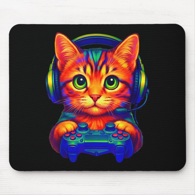 Gamer Cat Video Games Boys Teen Men Girls Funny Ca Mousepad (Vorne)