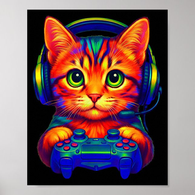 Gamer Cat Video Games Boys Teen Men Girls Funny Ca Poster (Vorne)