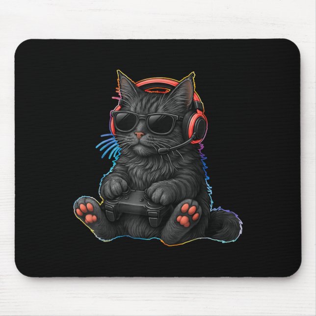 Gamer Cat Video Games Boys Teen Men Girls Funny Ga Mousepad (Vorne)