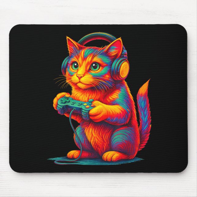 Gamer Cat Video Games Boys Teen Men Girls Funny Gi Mousepad (Vorne)
