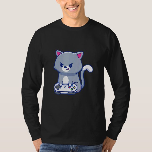 Gamer Cat Videogame Controller Kitten Niedlicher N T-Shirt (Vorderseite)