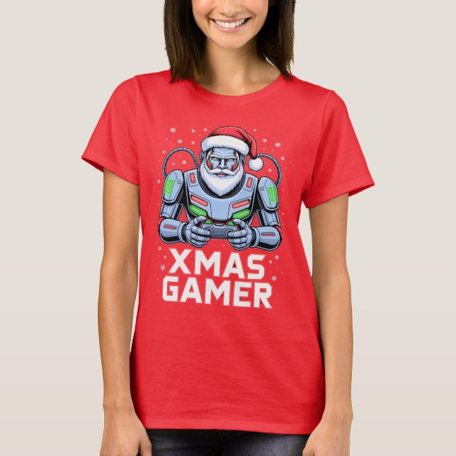 Gamer Christmas Gifts Cyber Santa Robot Xmas Gamer T-Shirt (Vorderseite)