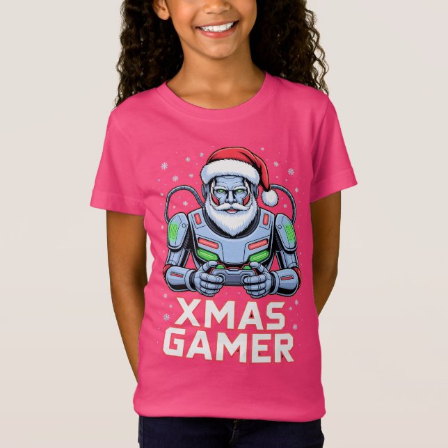 Gamer Christmas Gifts Cyber Santa Robot Xmas Gamer T-Shirt (Vorderseite)