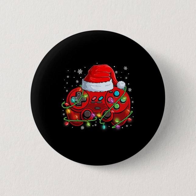 Gamer Christmas Video Game Weihnachtsmannmütze Lig Button (Vorderseite)