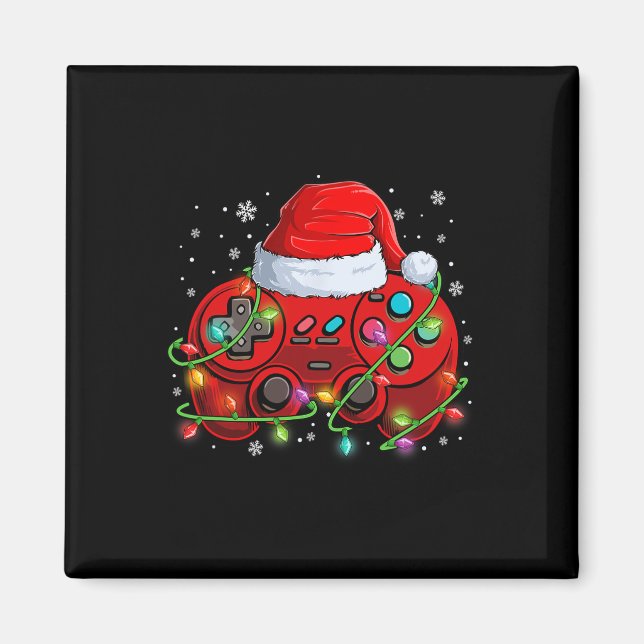 Gamer Christmas Video Game Weihnachtsmannmütze Lig Magnet (Vorne)