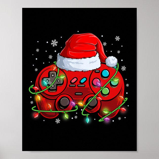 Gamer Christmas Video Game Weihnachtsmannmütze Lig Poster (Vorne)