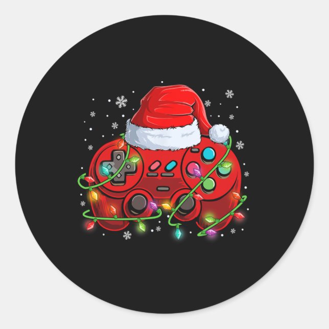 Gamer Christmas Video Game Weihnachtsmannmütze Lig Runder Aufkleber (Vorderseite)