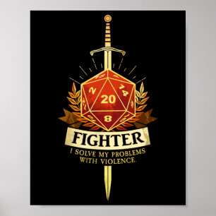 Gamer Cl Kämpfer Rpg Trpg Fantasy Gaming - Schwarz Poster