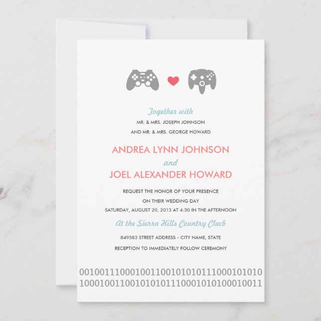 Gamer Controller Liebe Wedding Einladung (Vorderseite)