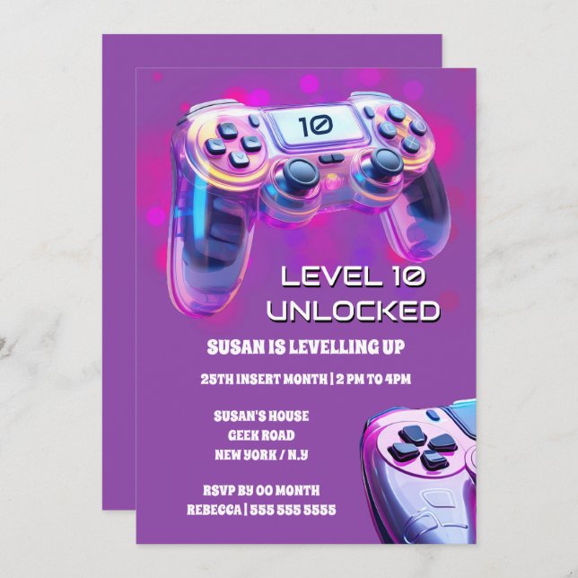 Gamer-Controller rosa Neon Girls Gamer Geburtstag Einladung (Vorne/Hinten)