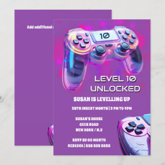 Gamer-Controller rosa Neon Girls Gamer Geburtstag Einladung