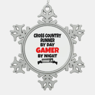 Gamer Cross Country Runner Schneeflocken Zinn-Ornament