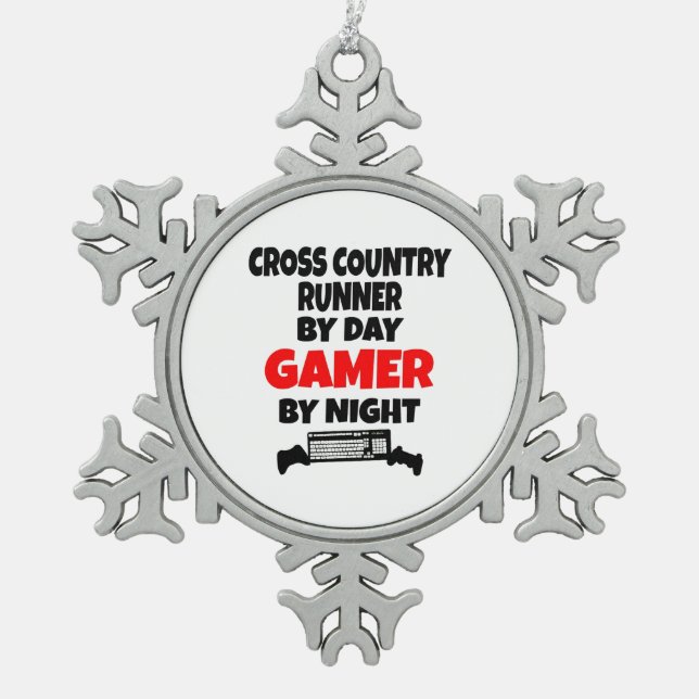 Gamer Cross Country Runner Schneeflocken Zinn-Ornament (Vorderseite)