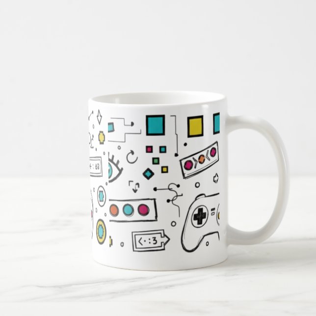 Gamer-Doodle-Art Cool Tech Gaming-Muster  Kaffeetasse (Rechts)