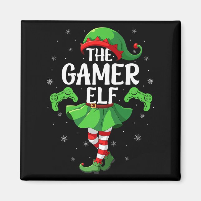 Gamer Elf Christmas Girls Women Elf Squad Xmas Fam Magnet (Vorne)