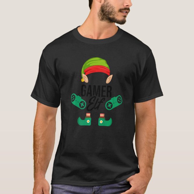 Gamer Elf Gaming Controller Video Game Player Cons T-Shirt (Vorderseite)