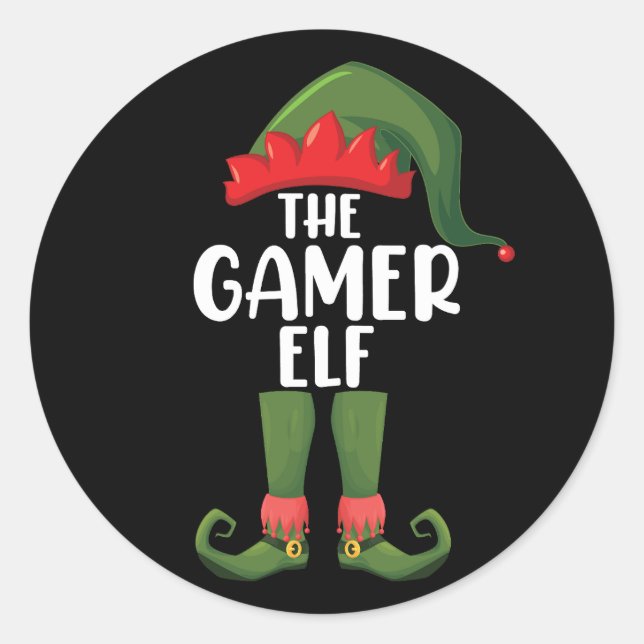 Gamer Elf Matching Family Christmas Gamer Runder Aufkleber (Vorderseite)