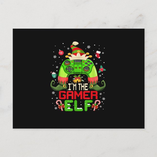 Gamer Elf Matching Family Christmas Video Games Ga Postkarte (Vorderseite)