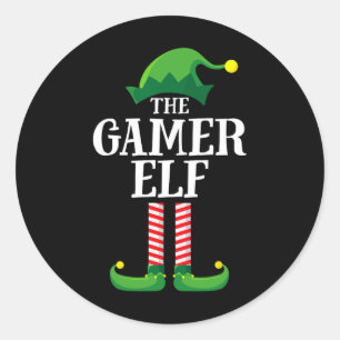Gamer-Elf passendes Familien Gruppen Weihnachtsfei Runder Aufkleber