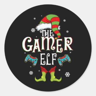Gamer-Elfen-Familie passende Weihnachtsgruppen-Spa Runder Aufkleber