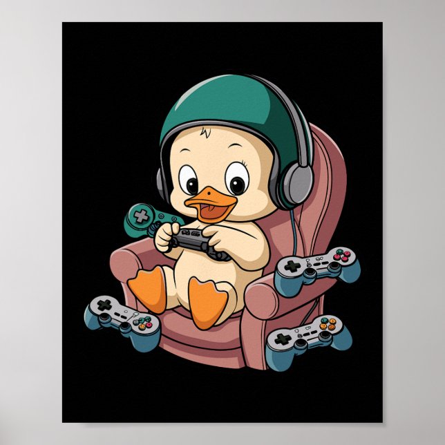 Gamer-Ente mit Headset und Controller Poster (Vorne)