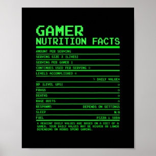 Gamer-Ernährungsfakten-Geschenke für Teenager-Jung Poster