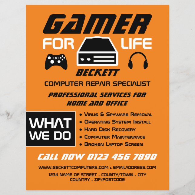 Gamer for Life, Computerreparatur Spezialberater Flyer (Vorne)