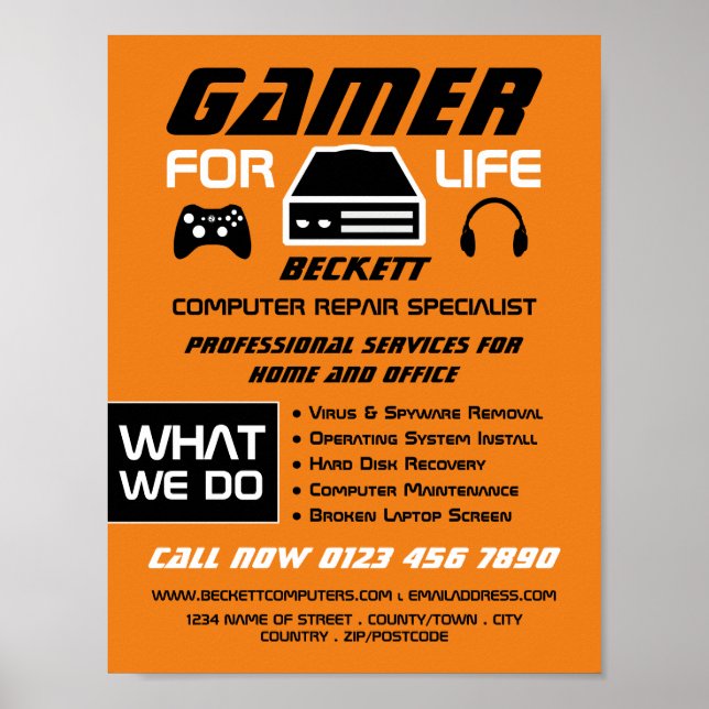 Gamer for Life, Computerreparatur Spezialberater Poster (Vorne)