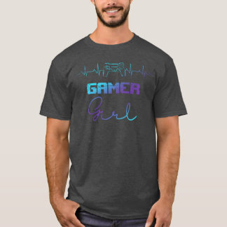 Gamer-Frauen Mädchen Herzschlag Videospiele Contro T-Shirt