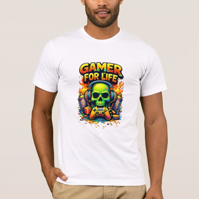 Gamer Fürs Leben – Bold Skull Gaming Design T-Shirt (Vorderseite)