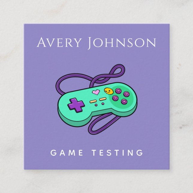 Gamer Game Tester Modern Green Joystick Retro Geek Quadratische Visitenkarte (Vorderseite)